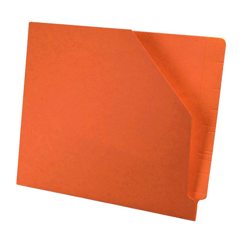 Orange letter size reinforced end tab pocket with slash cut on front. 11 pt orange stock. Packaged 100/500