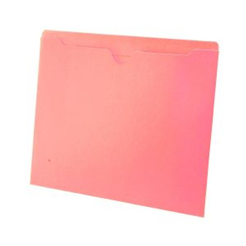 Pink letter size reinforced top tab pocket. 11 pt pink stock. Packaged 100/500.