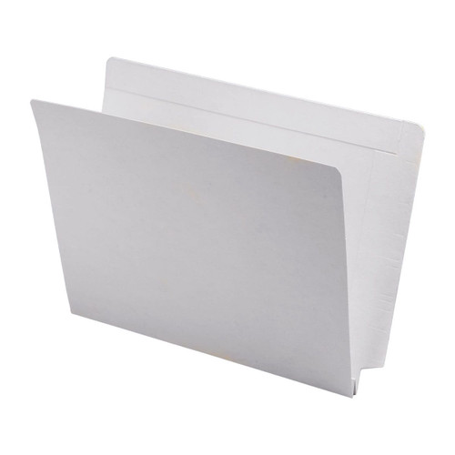White letter size reinforced top and end tab folder with 1 1/2" paper expansion. 14 pt white stock. Packaged 50/250