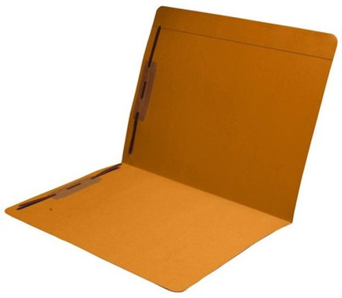 Goldenrod letter size reinforced top tab folder with full cut top tab and 2" bonded fastener on inside front and back. 11 pt goldenrod stock. Packaged 50/250