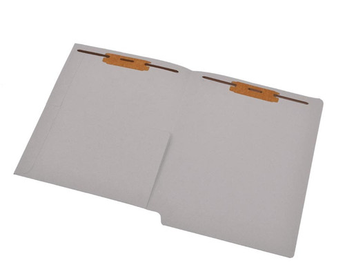 White letter size reinforced end tab folder with 1/2 pocket on inside front and 2" bonded fastener on inside front and back. 11 pt white stock. Packaged 50/250