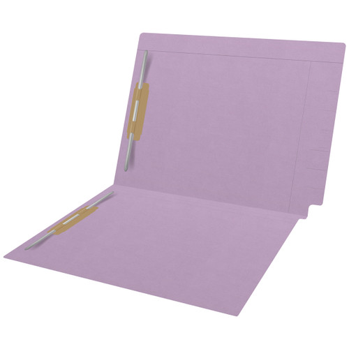 Purple Kardex match letter size reinforced top and end tab folder with tic marks printed on end tab and 2" bonded fastener on inside front and back. 11 pt purple stock. Packaged 50/250.