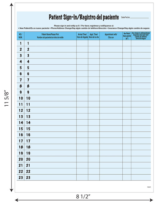 Bilingual Patient Sign-In Forms - 125/Pkg Bilingual Patient Sign-In Forms - 125/Pkg