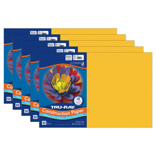 Construction Paper, Gold, 12'' x 18'', 50 Sheets Per Pack, 5 Packs - PAC102998-5