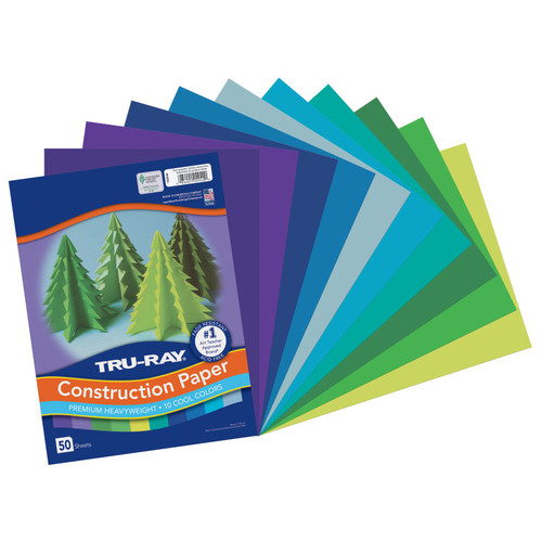 Construction Paper, Cool Assorted, 9'' x 12'', 50 Sheets - PAC102942