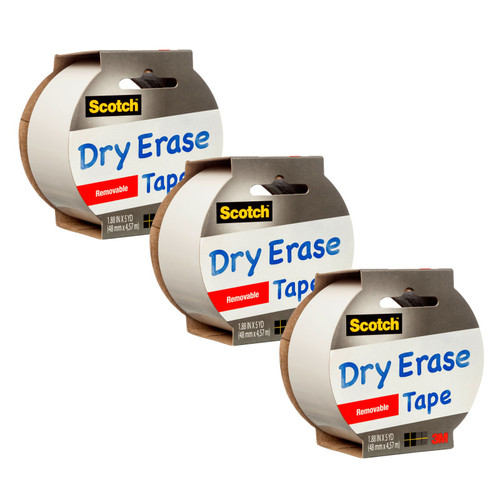 Dry Erase Tape, 1.88'' x 5yd, Pack of 3