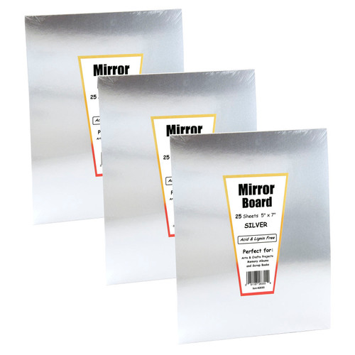 Silver Foil Mirror Board, 5'' x 7'', 25 Sheets Per Pack, 3 Packs