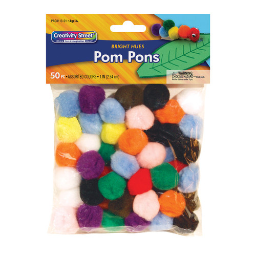 Pom Pons, Bright Hues, 1'', 50 Pieces