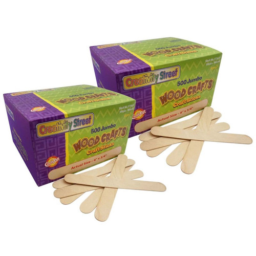 Jumbo Craft Sticks, Natural, 6'' x 0.75'', 500 Pieces Per Pack, 2 Packs