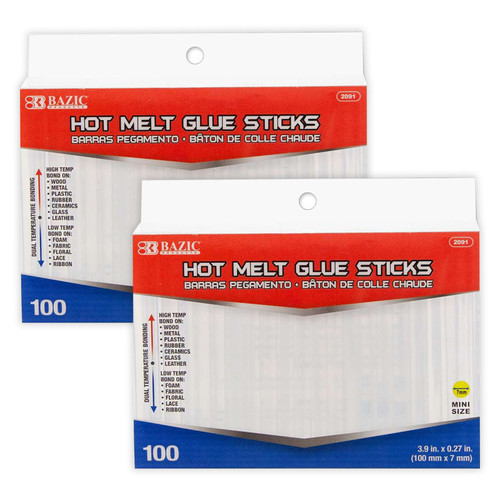 Mini Hot Melt Glue Sticks, Dual Temp, 3.9'' x 0.27'', 100 Per Box, 2 Boxes