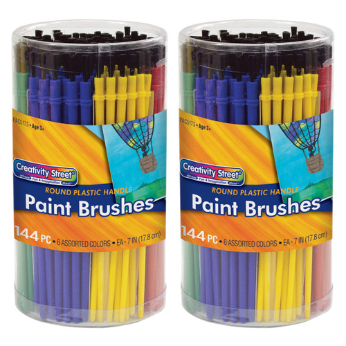 Plastic Handle Brush Classroom Pack, Economy Brushes, 7'' Long, 144 Brushes Per Pack, 2 Packs