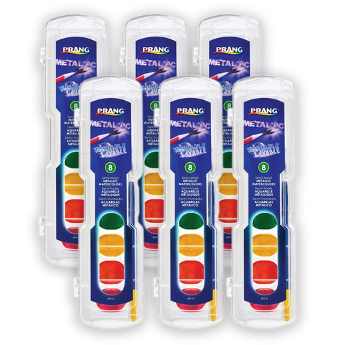 Washable Watercolors Set, 8 Assorted Metallic Colors w/Brush, Pack of 6 Washable Watercolors Set, 8 Assorted Metallic Colors w/Brush, Pack of 6