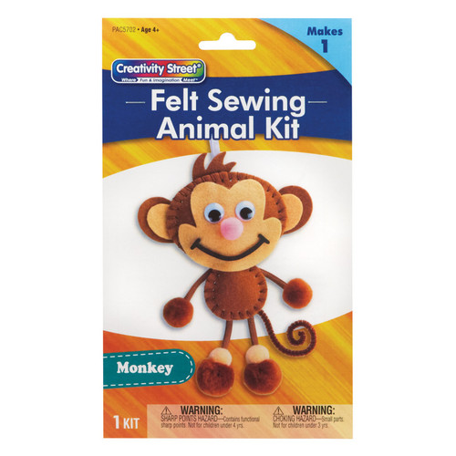 Felt Sewing Animal Kit, Monkey, .5'' x 1.5'' x 1'', 1 Kit