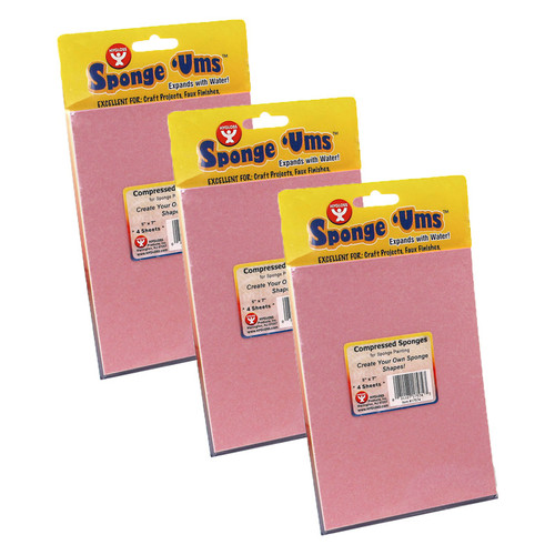Compressed Sponge Sheets, 5'' x 7'', 4 Per Pack, 3 Packs