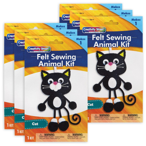 Felt Sewing Animal Kit, Cat, 4'' x 1.25'' x 1'', 6 Kits