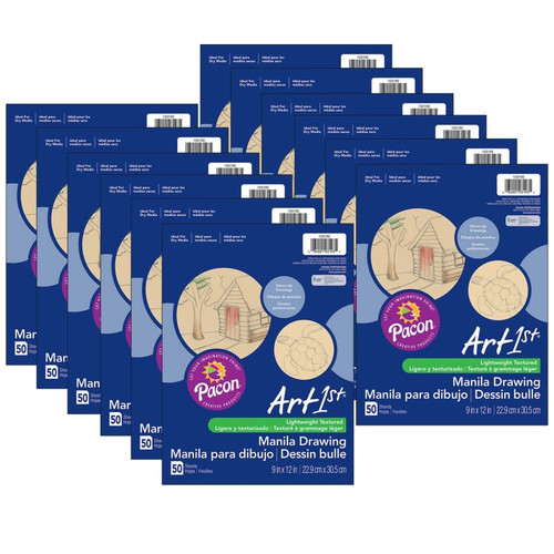Drawing Paper, Manila, Standard Weight, 9'' x 12'', 50 Sheets Per Pack, 12 Packs Drawing Paper, Manila, Standard Weight, 9'' x 12'', 50 Sheets Per Pack, 12 Packs