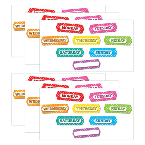 Magnetic Die-Cut Timesavers & Labels, Days of the Week, White Polka Dots On Assorted Colors, 8 Per Pack, 6 Packs Magnetic Die-Cut Timesavers & Labels, Days of the Week, White Polka Dots On Assorted Colors, 8 Per Pack, 6 Packs