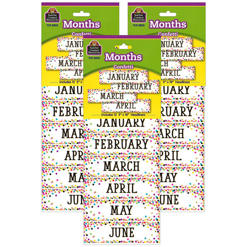 Confetti Monthly Headliners, 12 Per Pack, 3 Packs Confetti Monthly Headliners, 12 Per Pack, 3 Packs
