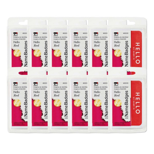 Self-Adhesive Name Badges, Hello, Red, 100 Per Pack, 12 Packs Self-Adhesive Name Badges, Hello, Red, 100 Per Pack, 12 Packs