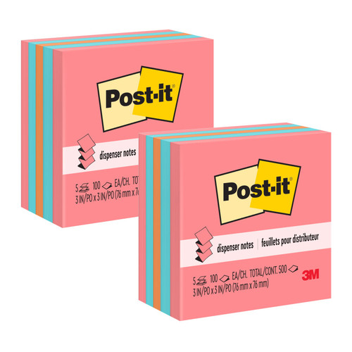 Pop-up Notes, 3'' x 3'', Assorted, 100 Sheets/Pad, 5 Pads/Pack, 2 Packs