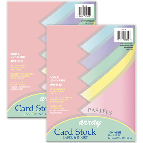 Pastel Card Stock, 5 Assorted Colors, 8-1/2'' x 11'', 100 Sheets Per Pack, 2 Packs