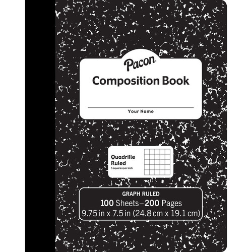 Composition Book, Black Marble, 1/5'' Quadrille Ruled, 9-3/4'' x 7-1/2'', 100 Sheets