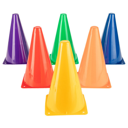 High Visibility Plastic Cone Set, Assorted Fluorescent Colors, Set of 6