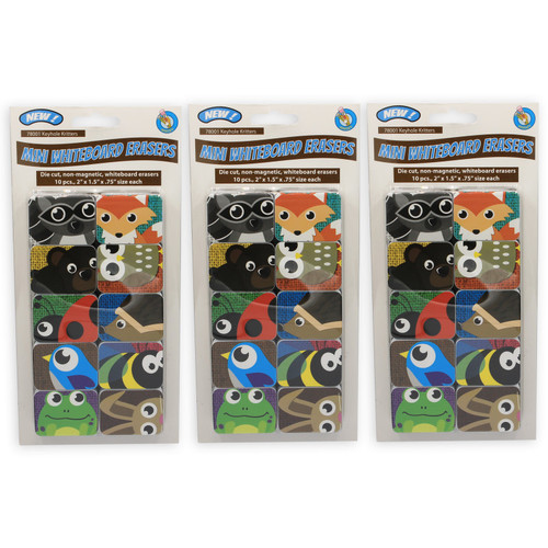 Non-Magnetic Mini Whiteboard Erasers, Keyhole Kritters, 10 Per Pack, 3 Packs Non-Magnetic Mini Whiteboard Erasers, Keyhole Kritters, 10 Per Pack, 3 Packs