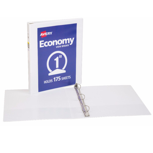 Economy View Binder, 1'' Round Rings, 175-Sheet Capacity, White