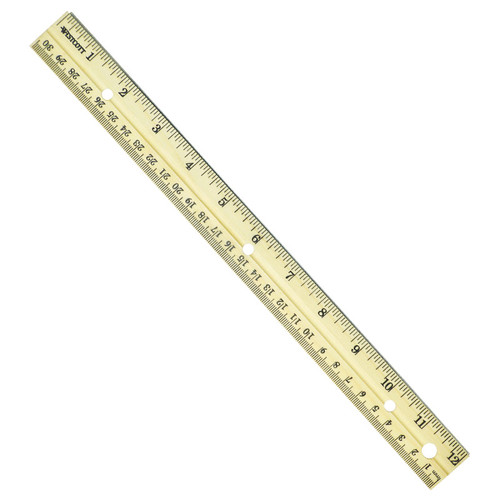 12'' Hole Punched Wood Ruler English and Metric With Metal Edge