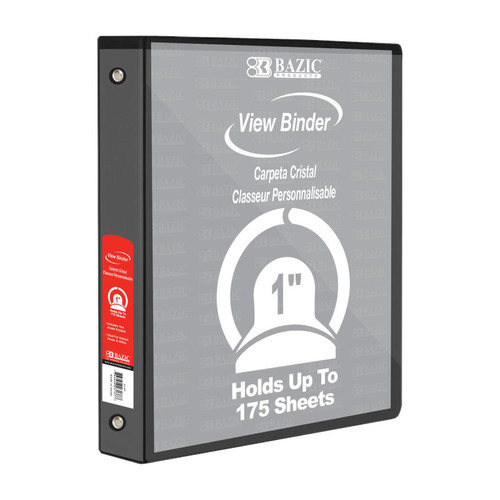 3-Ring View Binder with 2 Pockets, 1'', Black