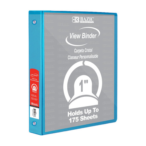 3-Ring View Binder with 2 Pockets, 1'', Cyan