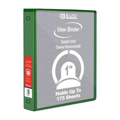 3-Ring View Binder with 2 Pockets, 1'', Green