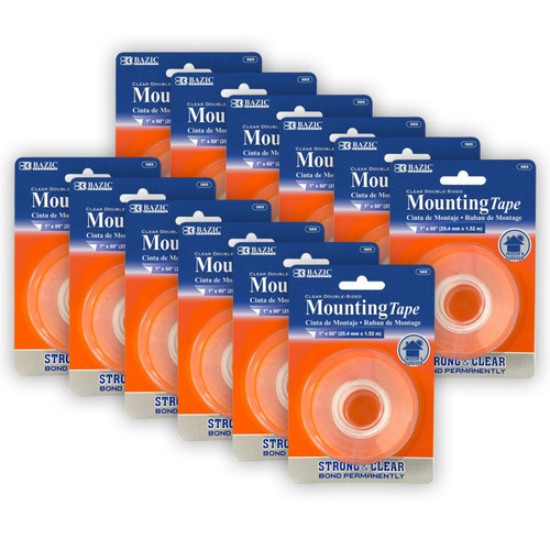 Double Sided Clear Mounting Tape, 1'' x 60'', Pack of 12
