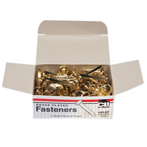 Fasteners, Round Head, Brass Plated, 1 Inch Shank, 10 mm Head, Box of 100 Fasteners, Round Head, Brass Plated, 1 Inch Shank, 10 mm Head, Box of 100