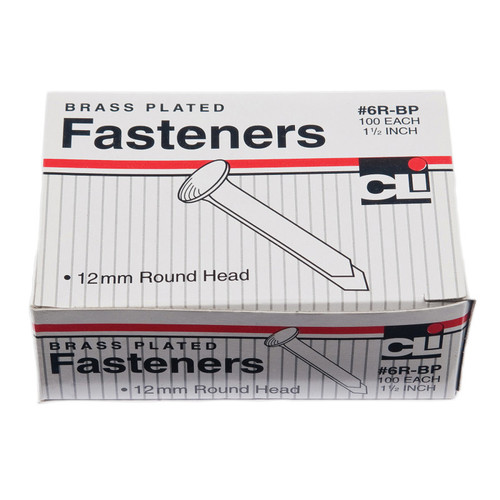 Fasteners, Round Head, Brass Plated, 1-1/2 Inch Shank, 12 MM Head, Box of 100 Fasteners, Round Head, Brass Plated, 1-1/2 Inch Shank, 12 MM Head, Box of 100