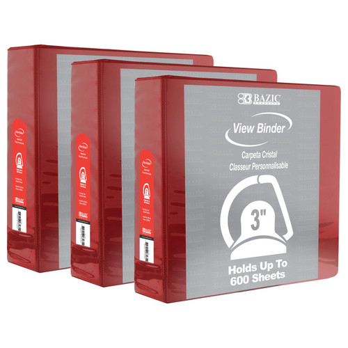 Slant D Ring View Binder with 2 Pockets, 3'', Burgundy, Pack of 3