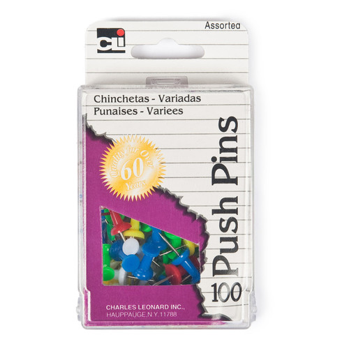 Push Pins, Assorted Colors, Box of 100 Push Pins, Assorted Colors, Box of 100