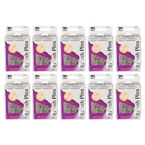 Push Pins, Clear, 100 Per Box, 10 Boxes Push Pins, Clear, 100 Per Box, 10 Boxes