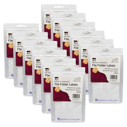 File Folder Labels, White, 248 Per Pack, 12 Packs
