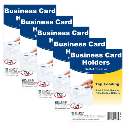 Self-Adhesive Business Card Holder, Top Load, 2'' x 3-1/2'', 10 Per Pack, 5 Packs