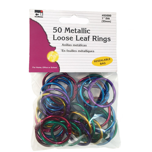 Loose Leaf Rings, 1'' Diameter, Metallic Assorted Colors