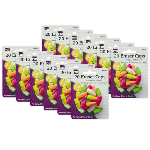 Pencil Eraser Caps, Assorted Neon Colors, 20 Per Pack, 12 Packs Pencil Eraser Caps, Assorted Neon Colors, 20 Per Pack, 12 Packs