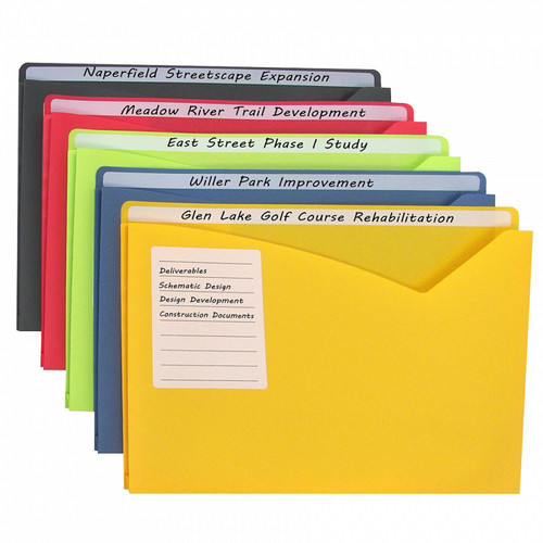 Write-On Poly File Jackets, Assorted Colors, 11'' x .5'', Box of 25