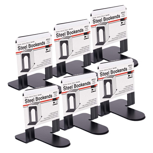 Metal Bookends, 5'' Height, Black, 2 Per Set, 6 Sets