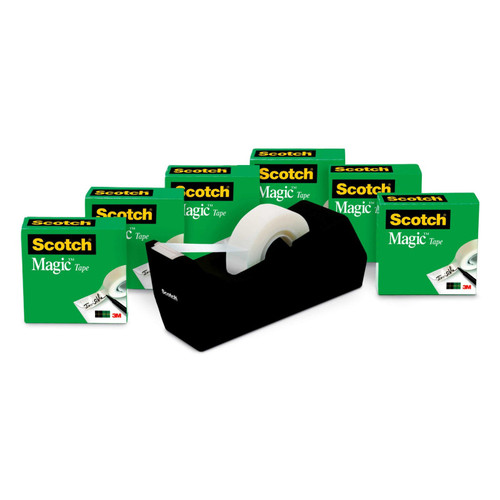Magic Tape Refill Rolls, 3/4'', 6 Count with Desktop Dispenser