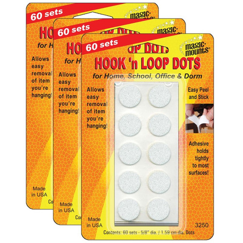 Hook 'n Loop, 5/8'' Dots, 60 Sets Per Pack, 3 Packs Hook 'n Loop, 5/8'' Dots, 60 Sets Per Pack, 3 Packs