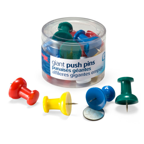 Giant Push Pins, .5 in w.434in Pins, Tub of 12
