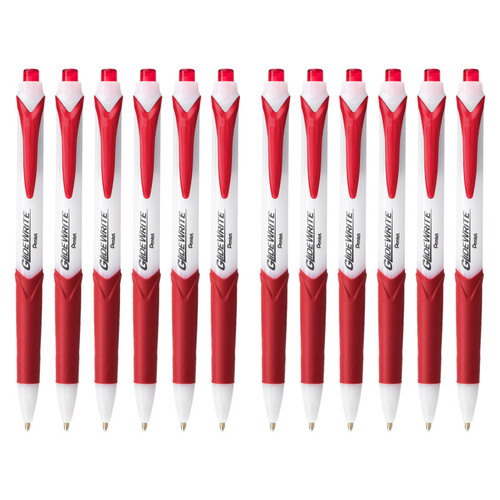 GlideWrite Ballpoint Pen with TechniFlo Ink, (.0mm) Medium Line, Red, 1 Dozen