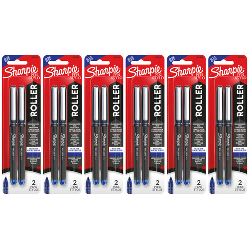 Rollerball Pen, Needle Point (.5mm), Blue Ink, 2 Per Pack, 6 Packs